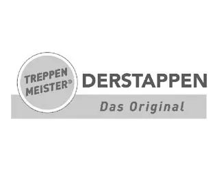 Treppen Meister logo with a circular badge reading 'Treppen Meister' beside bold 'DERSTAPPEN' and a grey ribbon labeled 'Das Original'.