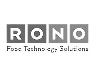 RONO Food Technology Solutions logo with gray square tiles containing R, O, N, O and the subtitle below.