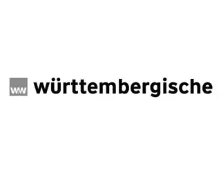 Württembergische logo: gray square emblem with 'WW' and the word Württembergische in bold black letters.